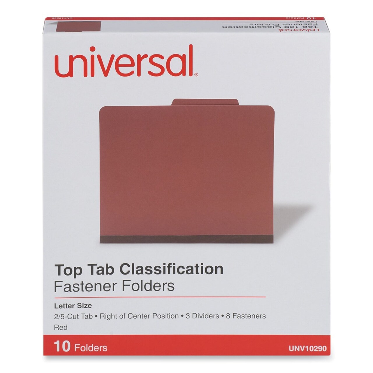 Universal 8-Section 3-Divider Pressboard Classification Folders - Letter, Red (10/Box)